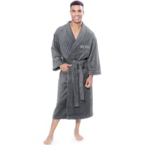 Grey Luxury Velour Bathrobe with I'm in charge style design embroidery